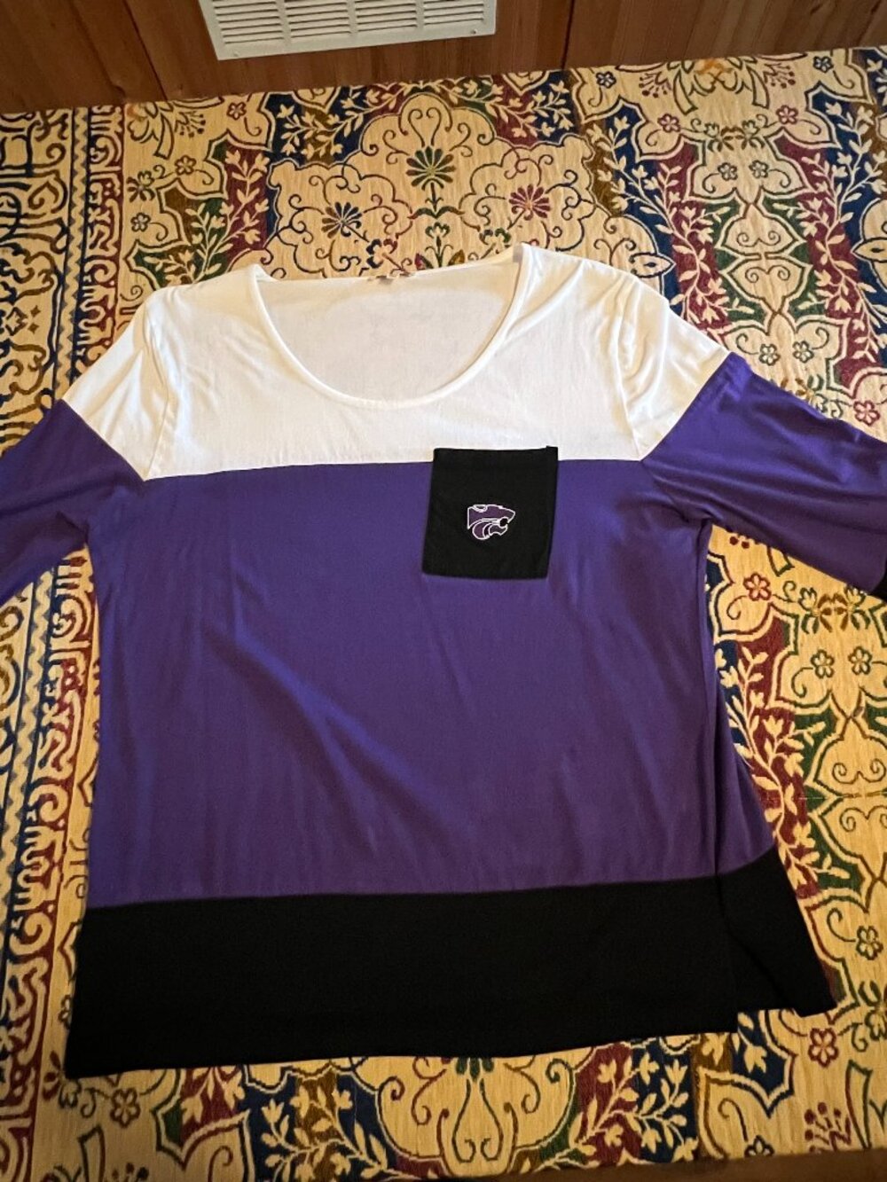 UG Apparel KSU KANSAS STATE UNIVERSITY Wildcat Colorblock long 3/4 Sleeve shirt
